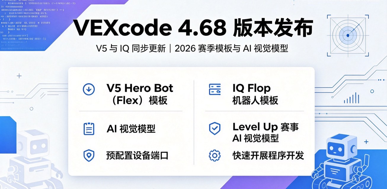 VEXcode V5 与 IQ 同步更新至 4.68